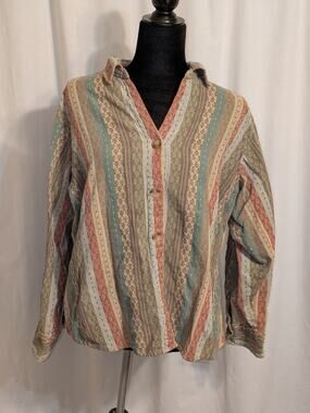 VTG Y2K Dressbarn Woman's Striped Embroidery Bohemian Hippie Blouse Sz 1X